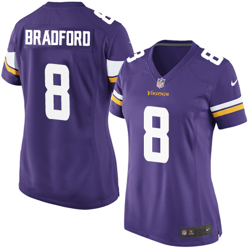 Women's Game Sam Bradford Nike Jersey Purple Home - #8 NFL Minnesota Vikings